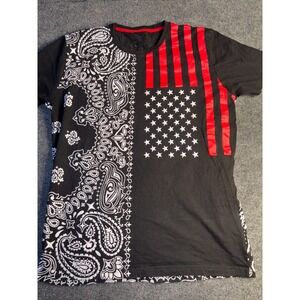 Imperious T Shirt Mens Medium Black USA Flag Paisley Bandana Print‎ Short Sleeve